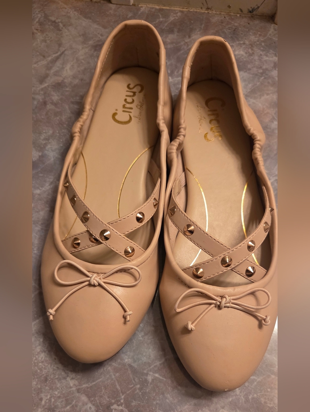 Circus by Sam Edelman Women’s Nude Stud-Accent Ballet Flats